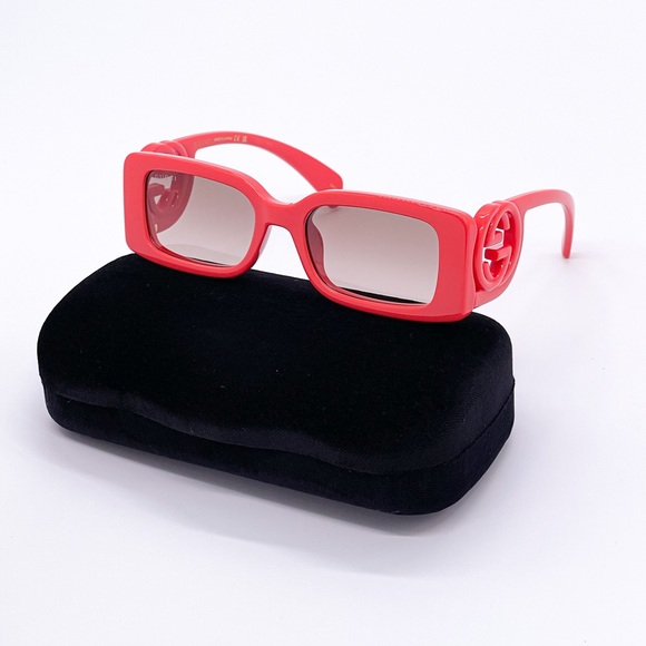 NEW GUCCI UNISEX RED SQUARE SUNGLASSES - Picture 2 of 8